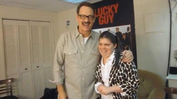 Tom Hanks is seen greeting fan Sarah Moretti backstage of his Broaway show Lucky Guy in March 2013. - Provided courtesy of youtube.com/user/ritamabraham Tom Hanks is seen greeting fan Sarah Moretti backstage of his Broaway show Lucky Guy in March 2013. - Provided courtesy of youtube.com/user/ritamabraham