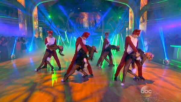 Corbin Bleu, Brant Daugherty, Jack Osbourne and Amber Riley dance in a group to The Fox (What Does the Fox Say?) on Dancing With The Stars on Oct. 28, 2013. - Provided courtesy of ABC Corbin Bleu, Brant Daugherty, Jack Osbourne and Amber Riley dance in a group to The Fox (What Does the Fox Say?) on Dancing With The Stars on Oct. 28, 2013. - Provided courtesy of ABC