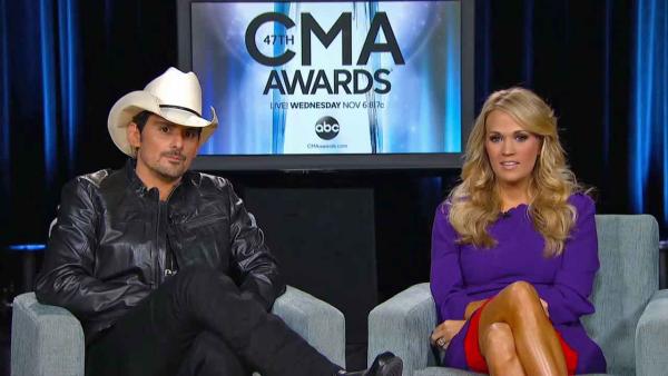 Brad Paisley and Carrie Underwood appear in an interview promoting the Country Music Awards on ABC on Nov. 4, 2013. - Provided courtesy of OTRC