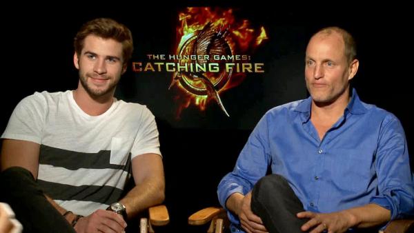 Liam Hemsworth and Woody Harrelson appear in an interview with OTRC.com on Nov. 7, 2013. - Provided courtesy of OTRC
