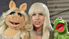 Lady Gaga appears with Miss Piggy and Kermit the Frog in a promotional photo for Lady Gaga and The Muppets Holiday Spectacular, which airs on ABC on Nov. 28, 2013. - Provided courtesy of ABC Photo / Rick Rowell