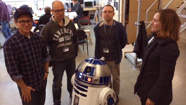 J.J. Abrams, Lee Towersey, Oliver Steeples, and Kathleen Kennedy appear in a photo with an R2-D2 model posted on Bad Robots Twitter page on Nov. 14, 2013. - Provided courtesy of Twitter.com/bad_robot J.J. Abrams, Lee Towersey, Oliver Steeples, and Kathleen Kennedy appear in a photo with an R2-D2 model posted on Bad Robots Twitter page on Nov. 14, 2013. - Provided courtesy of Twitter.com/bad_robot