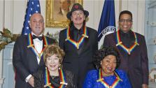 The 2013 Kennedy Center honorees -- Martina Arroyo; pianist, keyboardist, bandleader and composer Herbie Hancock, Billy Joel, Shirley MacLaine and Carlos Santana -- attend a gala in their honor in Washington, D.C. on Dec. 8, 2013. - Provided courtesy of Ron Sachs / Startraksphoto.com