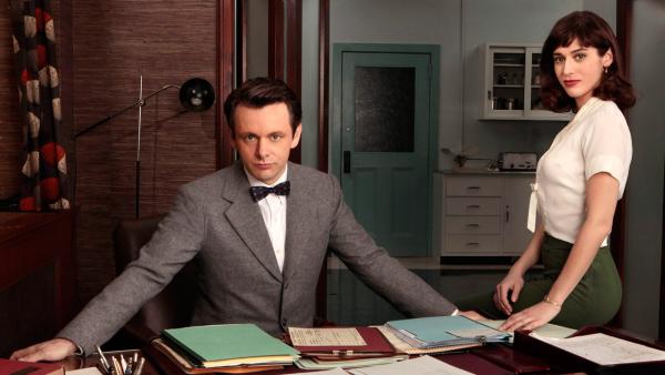 Lizzy Caplan and Michael Sheen appear in a promotional photo for season 1 of Masters of Sex in 2013. - Provided courtesy of Showtime Lizzy Caplan and Michael Sheen appear in a promotional photo for season 1 of Masters of Sex in 2013. - Provided courtesy of Showtime
