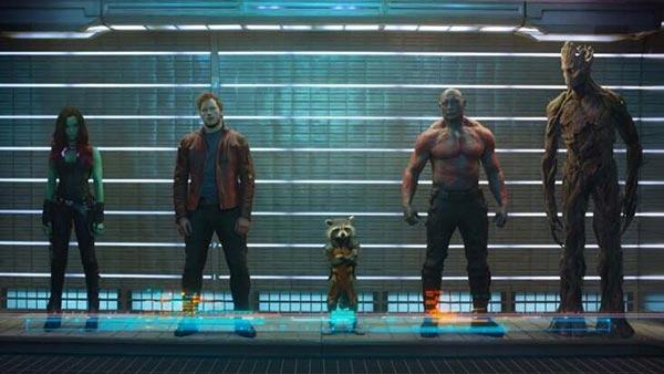 Chris Pratt, Zoe Saldana, a raccoon voiced by Bradley Cooper, Dave Bautista and Vin Diesel appear in an official cast photo for Marvels Guardians of the Galaxy, set for release on Aug. 1, 2014. - Provided courtesy of Marvel / Walt Disney Studios Chris Pratt, Zoe Saldana, a raccoon voiced by Bradley Cooper, Dave Bautista and Vin Diesel appear in an official cast photo for Marvels Guardians of the Galaxy, set for release on Aug. 1, 2014. - Provided courtesy of Marvel / Walt Disney Studios