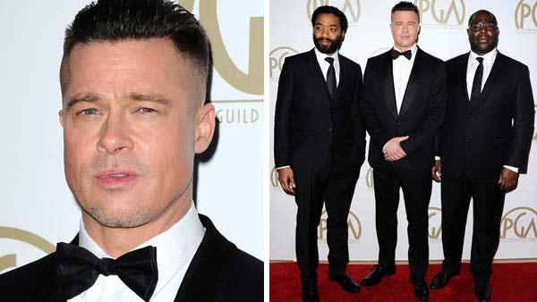 Chiwetel Ejiofor, Brad Pitt and Steve McQueen appear at the 25th annual Producers Guild Awards (PGAs) in Los Angeles, California on Jan. 19, 2014. - Provided courtesy of Sara De Boer / Startraksphoto.com