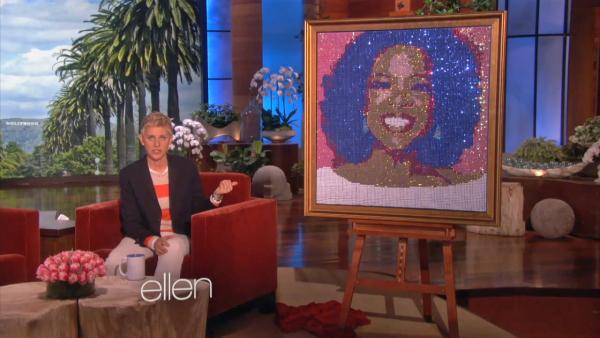 Ellen DeGeneres appears on her talk show The Ellen DeGeneres Show alongside a sequined portrait of Oprah Winfrey, which said was the TV icons 60th birthday gift to Oprah Winfrey, in an episode that aired on Jan. 29, 2014. - Provided courtesy of OTRC Ellen DeGeneres appears on her talk show The Ellen DeGeneres Show alongside a sequined portrait of Oprah Winfrey, which said was the TV icons 60th birthday gift to Oprah Winfrey, in an episode that aired on Jan. 29, 2014. - Provided courtesy of OTRC