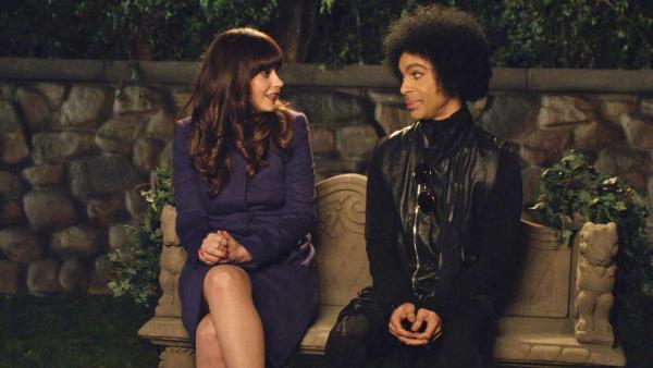 Zooey Deschanel and Prince appear in an episode of New Girl, which aired after the Super Bowl on Feb. 2, 2014. - Provided courtesy of FOX