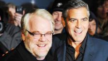 Philip Seymour Hoffman and George Clooney appear together in an undated photo in London, England. - Provided courtesy of Aurore Marechal/Abaca/startraksphoto.com