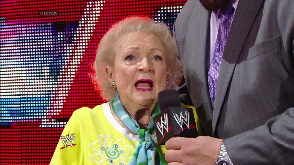 Betty White appears on WWEs Monday Night Raw with John Cena on Feb. 10, 2014. - Provided courtesy of WWE