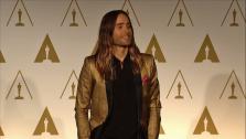 Jared Leto talks about his mother at the 2014 Oscar Nominees Luncheon in Los Angeles on Feb. 10, 2014.