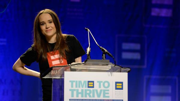 Ellen Page comes out as gay while making a speech at the Human Rights campaign (HRC) groups inaugural Time To THRIVE conference in Las Vegas on Feb. 14, 2014 -- Valentines Day. - Provided courtesy of Jeff Bottari / AP Images for Human Rights Campaign Ellen Page comes out as gay while making a speech at the Human Rights campaign (HRC) groups inaugural Time To THRIVE conference in Las Vegas on Feb. 14, 2014 -- Valentines Day. - Provided courtesy of Jeff Bottari / AP Images for Human Rights Campaign