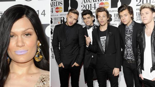 British pop singer Jessie J and One Direction members Zayn Malik, Harry Styles, Louis Tomlinson, Liam Payne and Niall Horan appear at the 2014 BRIT Awards in London on Feb. 19, 2014. - Provided courtesy of Richard Young / REX / Startraksphoto.com