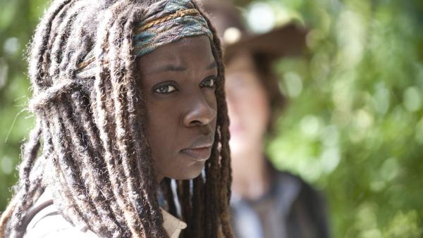 Danai Gurira appears as Michonne in a scene AMCs The Walking Dead, season 4, episode 11 -- Claimed -- that aired on Feb. 23, 2014. - Provided courtesy of Gene Page / AMC Danai Gurira appears as Michonne in a scene AMCs The Walking Dead, season 4, episode 11 -- Claimed -- that aired on Feb. 23, 2014. - Provided courtesy of Gene Page / AMC