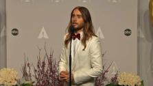 Jared Leto talks backstage after winning Best Supporting Actor at the 2014 Oscars on March 2, 2014.
