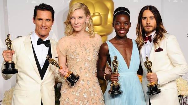 Matthew McConaughey, Cate Blanchett, Lupita Nyongo and Jared Leto appear in the press room at the 2014 Oscars on March 2, 2014. - Provided courtesy of Kyle Rover/startraksphoto.com