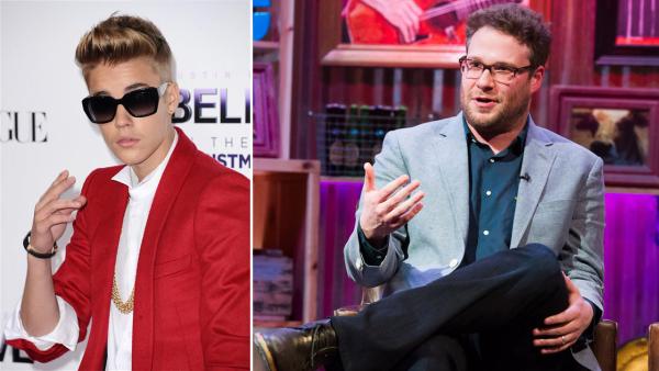 Seth Rogen appears on Watch What Happens Live on March 12, 2014. / Justin Bieber apears at the Los Angeles premiere of Believe on Dec. 18, 2013. - Provided courtesy of Charles Sykes/Bravo / Sara De Boer/startraksphoto.com