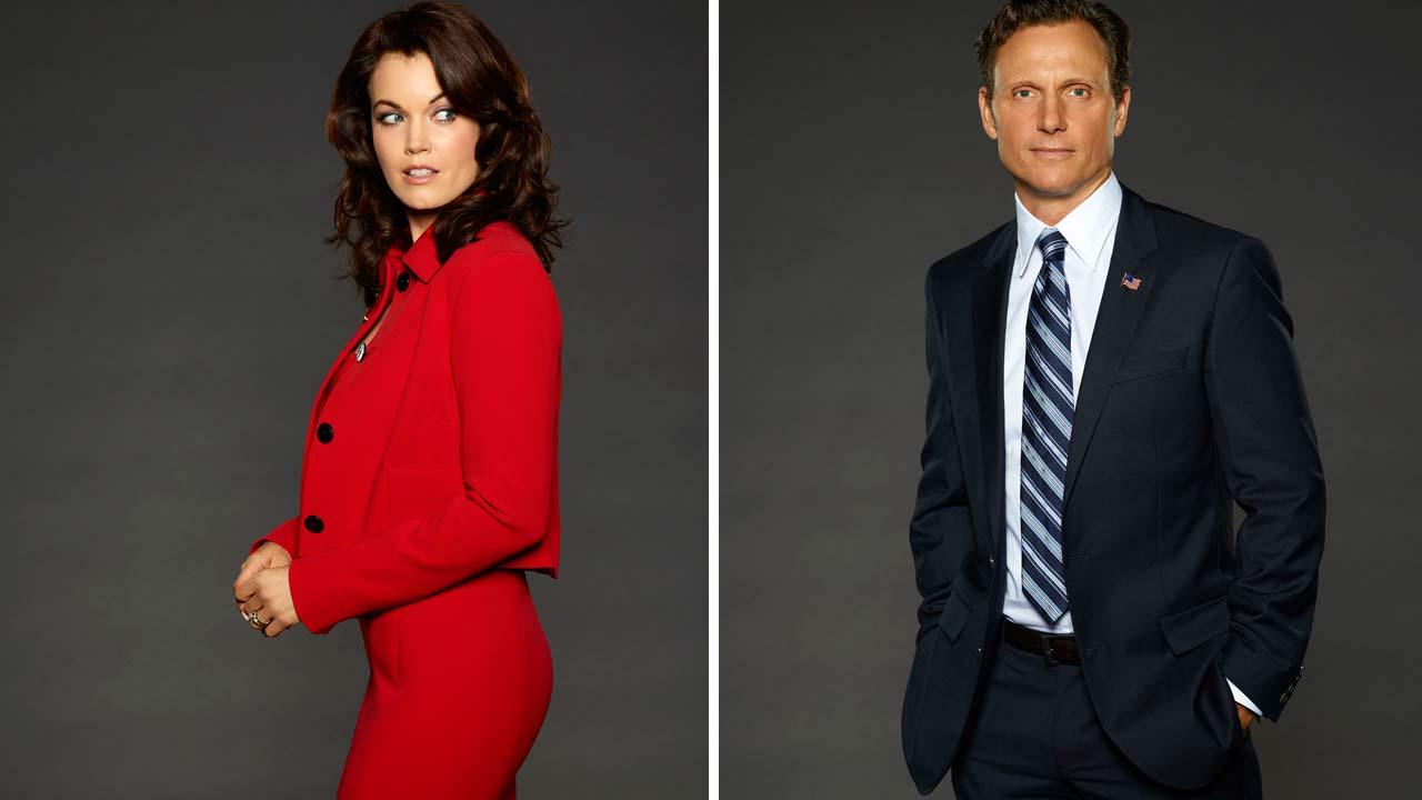 Bellamy Young and Tony Goldwyn appear in season 3 promotional photos for Scandal.