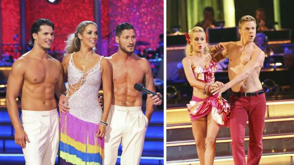 Elizabeth Berkley appears with Val Chmerkovskiy and Gleb Savchenko and Kellie Pickler appears with Derek Hough on Dancing With The Stars in 2013. - Provided courtesy of ABC Photo / Adam Taylor
