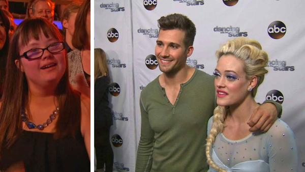 James Maslow, Peta Murgatroyd talk to OTRC.com after week 5 on Dancing With The Stars season 18 on April 14, 2014. / Hannah Wackernagle, who posted a video asking Maslow to prom, cheers for him and Murgatroyd in the DWTS audience.
