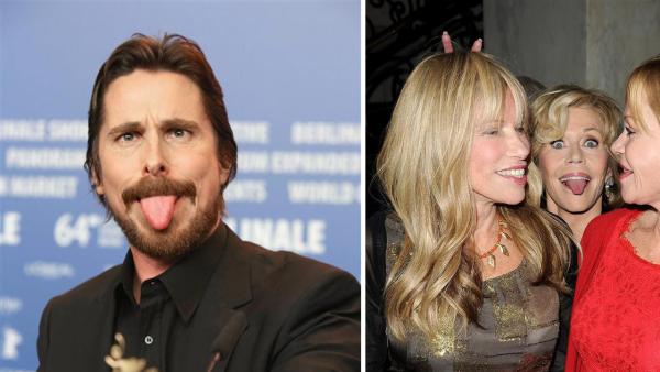 Christian Bale appears at a press conference for American Hustle in Germany, on Feb. 7, 2014. / Jane Fonda appers with Carly Simon and Melanie Griffith at the 2014 Oceanas Partners Awards on Oct. 30, 2013. - Provided courtesy of Hubert Boesl / Daniel Robertson / Startraksphoto.com
