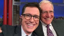Stephen Colbert appears in a selife with David Letterman while on The Late Show on April 22, 2014. - Provided courtesy of https://twitter.com/StephenAtHome