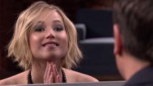Jennifer Lawrence faces off against Jimmy Fallon in a Box of Lies game on The Tonight Show on May 15, 2014. - Provided courtesy of NBC
