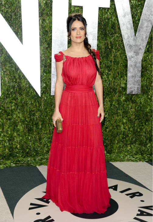 Salma Hayek arrives at the Vanity Fair Oscar...