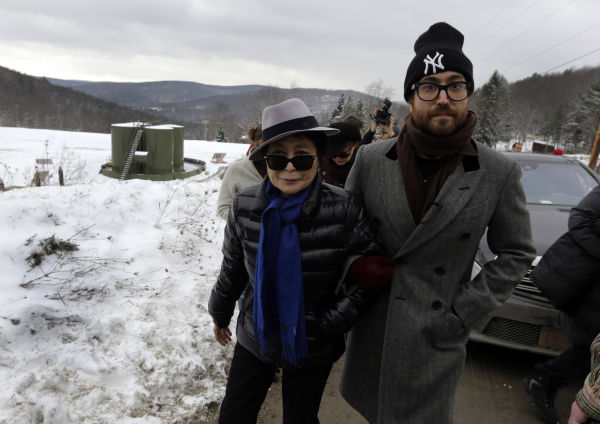 Yoko Ono, left, and her son Sean Lennon visit a...