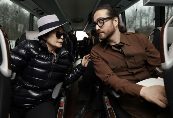 Yoko Ono, left, and her son Sean Lennon chat...