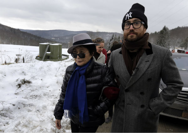 Yoko Ono, left, and her son Sean Lennon visit a...