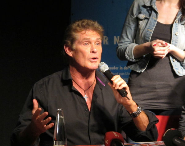 David Hasselhoff speaks at an event in Berlin,...