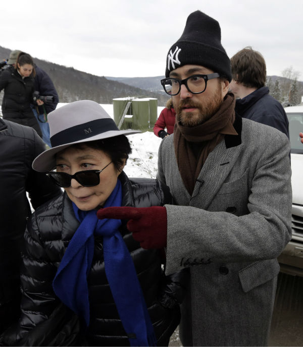 Yoko Ono, left, and her son Sean Lennon visit a...