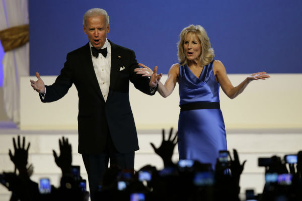 Vice President Joe Biden and Jill Biden react to...