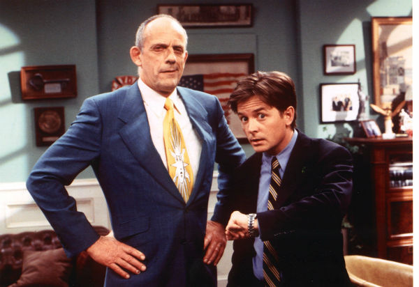 Actors Christopher Lloyd, left, and Michael J....