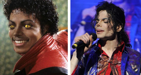Pictured: To the left, Michael Jackson appears...