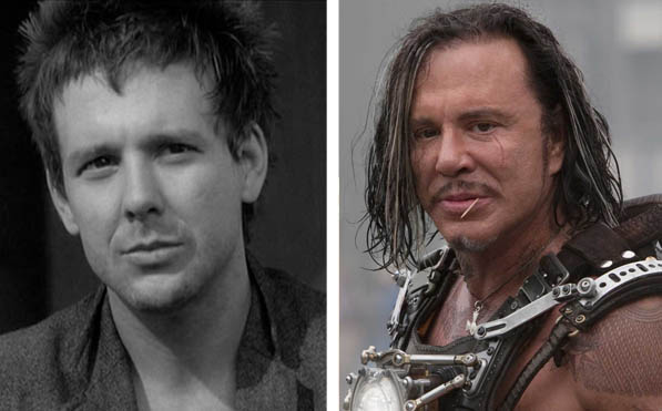 Pictured: To the left, Mikey Rourke appears in...