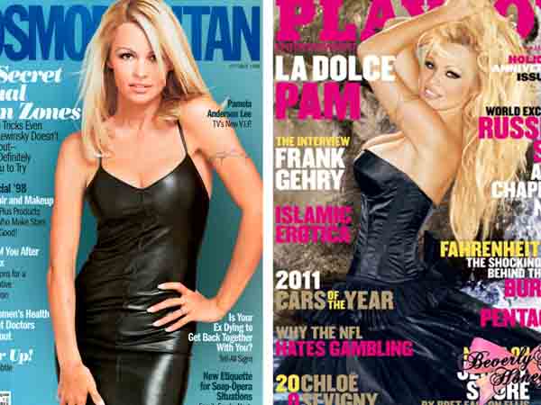 Pictured:  To the left, Pamela Anderson appears...
