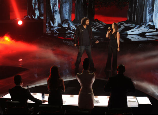 Josh Krajcik (L) and Alanis Morissette perform...