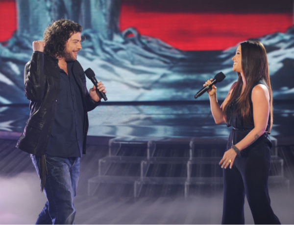 Josh Krajcik (L) and Alanis Morissette perform...