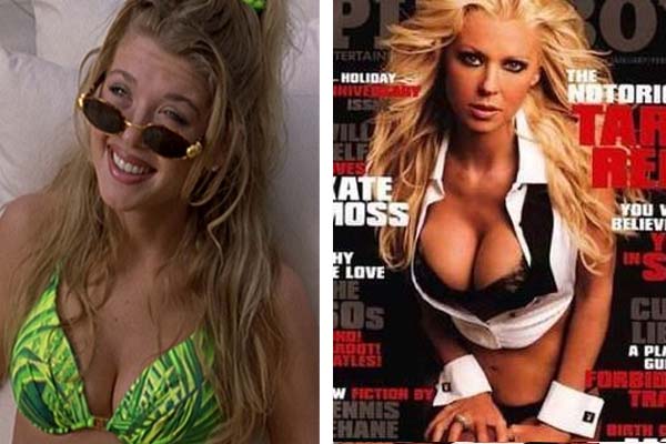 Pictured: At left, Tara Reid appears in 1998 as...