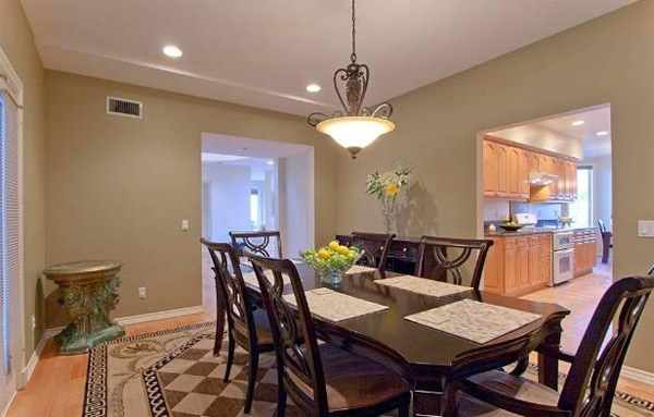 A dining room inside the Hollywood Hills home of...