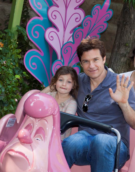 Jason Bateman and daughter Francesca, 5, ride...