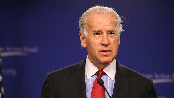 Joe Biden appears in a photo from a speech at...