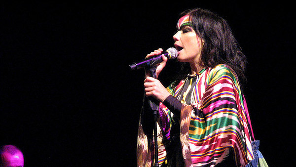 Bjork appears in a photo performing in Chile...
