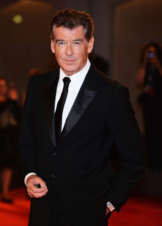 Pierce Brosnan, wearing a suit and a Squadra Rose Gold Jaeger-LeCoultre watch, attends the premiere of 'Love Is All You Need' at the Venice Film Festival in Italy on Sept. 2, 2012.