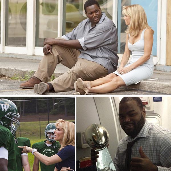 Sandra Bullock appears with Quinton Aaron in a scene from the 2009 movie The Blind Side. / Michael Oher appears with his Super Bowl 2013 trophy on Feb. 4, 2013, a day after he helped the Baltimore Ravens won the NFL championship game. - Provided courtesy of Warner Bros. Pictures / instagram.com/p/VU2FbTBRAT/ Sandra Bullock appears with Quinton Aaron in a scene from the 2009 movie The Blind Side. / Michael Oher appears with his Super Bowl 2013 trophy on Feb. 4, 2013, a day after he helped the Baltimore Ravens won the NFL championship game. - Provided courtesy of Warner Bros. Pictures / instagram.com/p/VU2FbTBRAT/