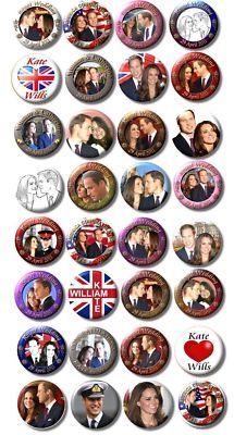 Thirty-two button badges of Will and Kate going...