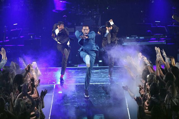 Chris Brown performed on the ballroom stage and...