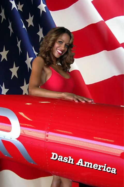 Stacey Dash appears in a patriotic backdrop,...